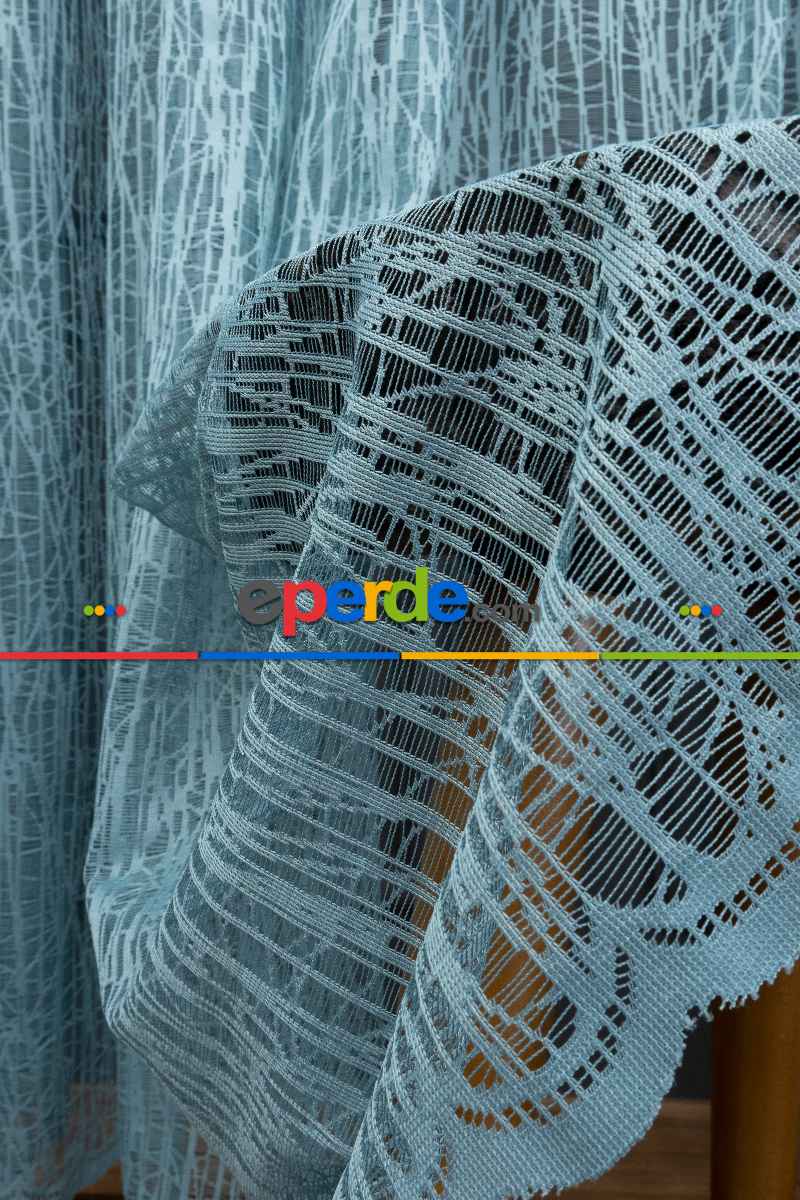 Yeni Tasarım Moda Cam Kırığı Örme Tül Perde Mavi - Mint