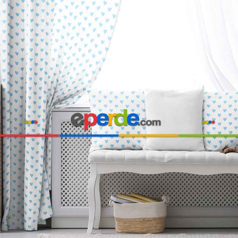 Çocuk Fon Perde Evim1616-5 Kumaşı Kalındır Duck Bezi Değildir- Mavi-beyaz