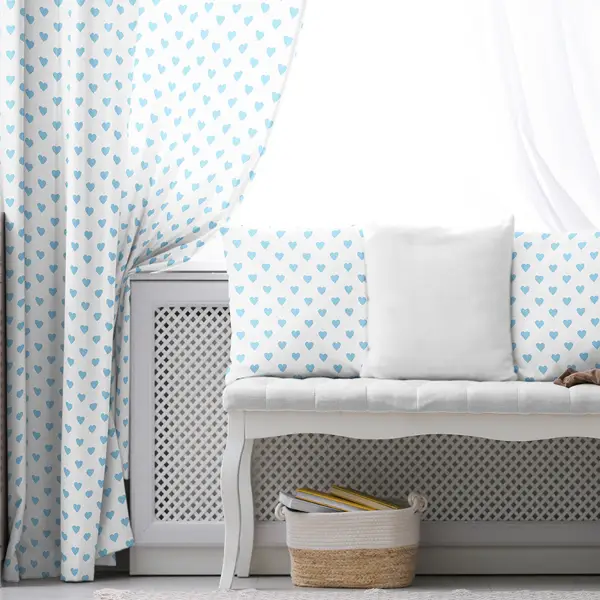 Çocuk Odası - Çocuk Fon Perde Evim1616-5 Kumaşı Kalındır Duck Bezi Değildir- Mavi-beyaz