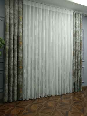 2021 Sezonu - Tül Dikey Zebra Perde - Fon Kumaşlı Tül Dikey Perde - Stor Tül Perde Hepsi Birarada- Sarı-füme-ekru