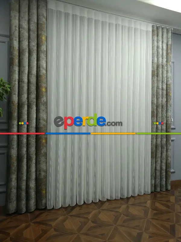 Salon - 2021 Sezonu - Tül Dikey Zebra Perde - Fon Kumaşlı Tül Dikey Perde - Stor Tül Perde Hepsi Birarada- Sarı