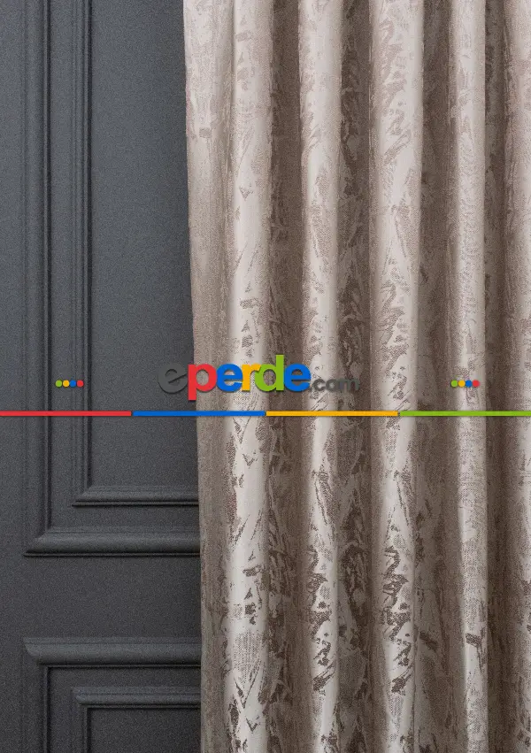 Yatak Odası Fon Jakar Dokuma Fon Perde Vizon Renk(280cm En)