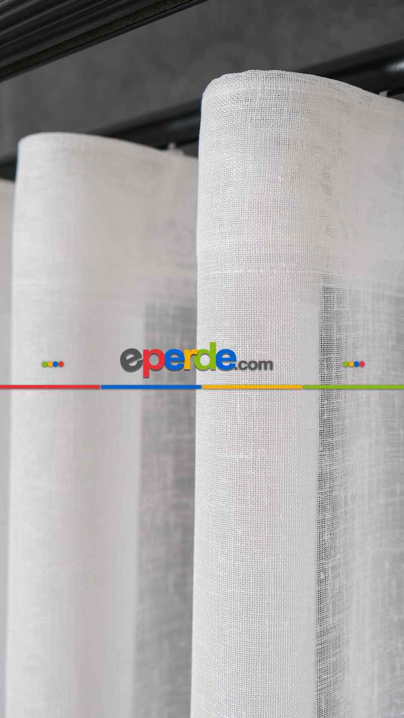 Keten Ekru Pembe Degrade Geçişli Tül Perde, Ağır Gramajlı Premium Seri, Eteği Kurşunlu