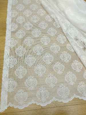 Serpme Damask Desen Salon Fransız Dantel Tül Perde & Kruvaze Perde- Ekru Bt-546