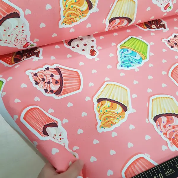 Cupcake Desenli Fon Perde K115 Kumaşı Kalındır Duck Bezi Değildir- Pembe