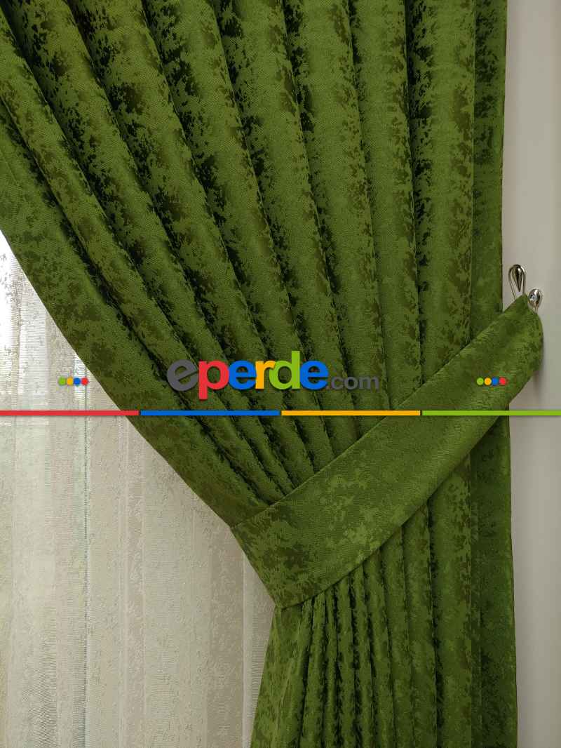 Yeşil Duz Jakar Fon Perde (150)- Yeşil