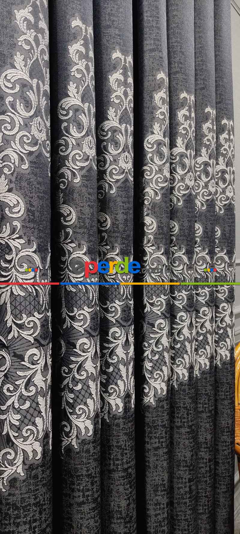 Salon Fon Perde - Lacivert Desenli Fon Perde, Adet Fiyatıdır, İstediğiniz Boy Ölçüsünde Dikilir, Eni 50 İla 100cm Arası Seçenekler, Sık Piledir 100cm X 1cm 