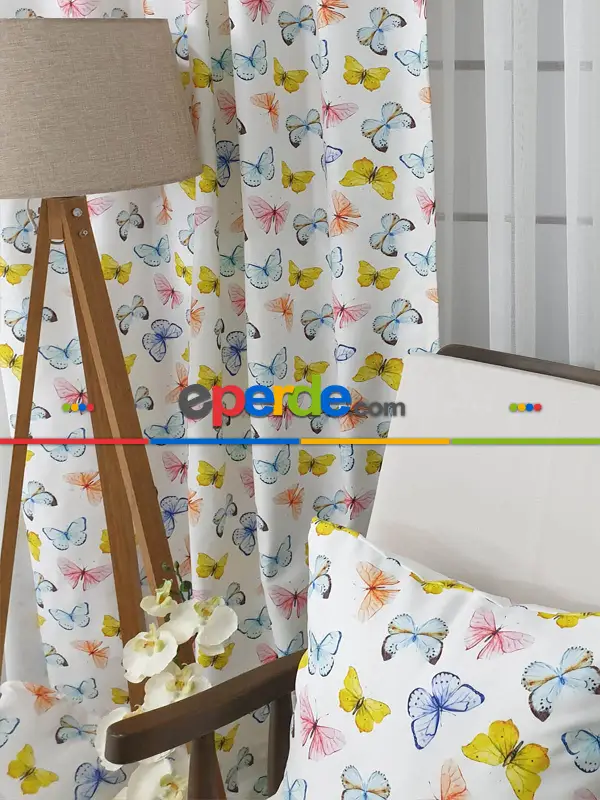 Çocuk Odası Fon Perde K351c - Kumaşı Kalındır Duck Bezi Değildir.- Mavi-beyaz-pembe-çok Renkli