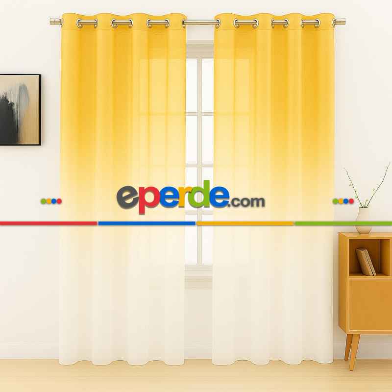 Sarı Renk Renkli Degrade Rustik Tül Perde