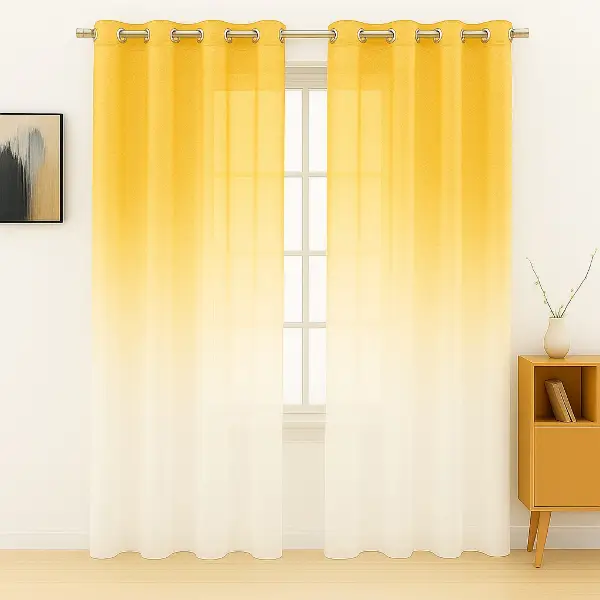Sarı Renk Renkli Degrade Rustik Tül Perde