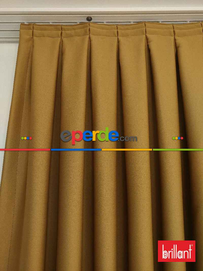 %90 Brillant Karartma Blackout Hardal Sarısı Renk Fon Perde- Kahve Açık-hardal Sarısı