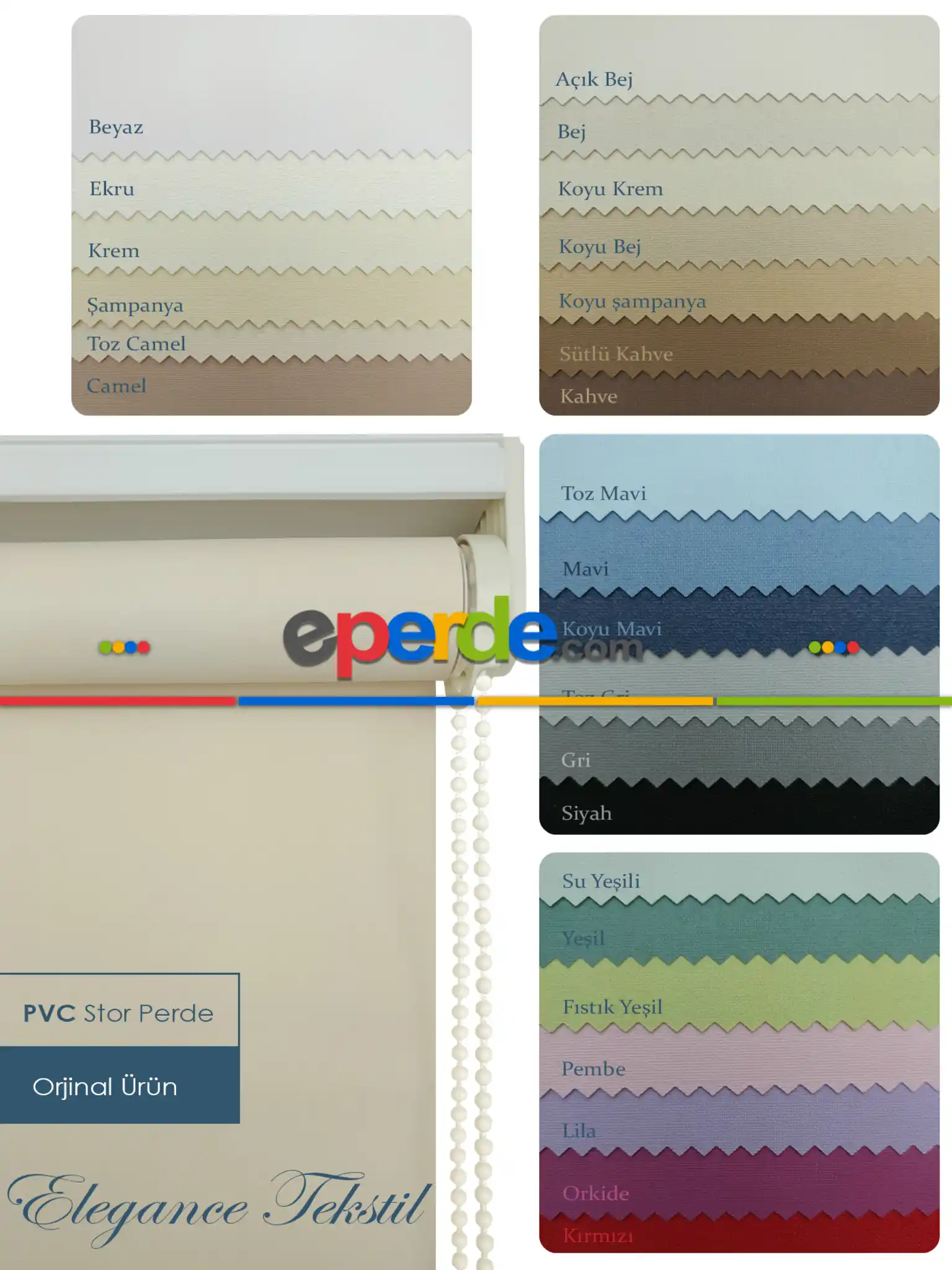 Düz Stor Perde Pvc Pastel Serisi - Yıkanabilir Stor- Siyah-gri-antrasit-krem-bej-ekru-kahve