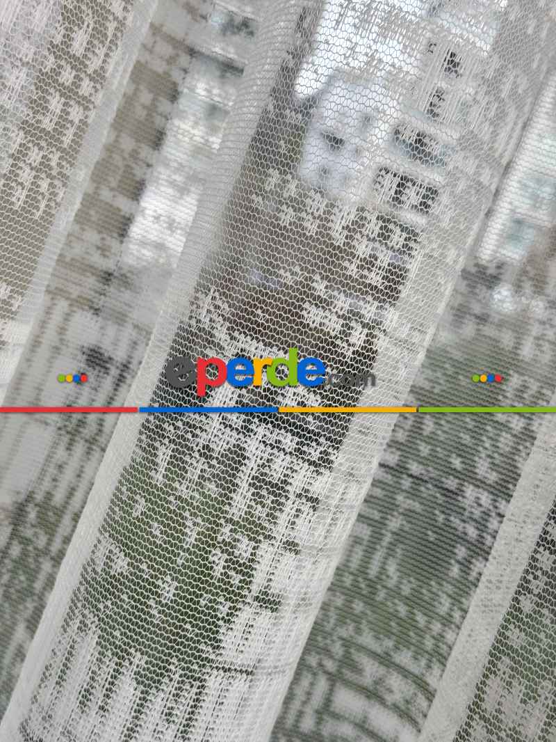 Oturma Odası - Desenli Fransız Dantel Örme Tül Perde, Desenli Ütü İstemeyen Tül