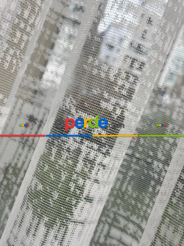 Oturma Odası - Desenli Fransız Dantel Örme Tül Perde, Desenli Ütü İstemeyen Tül