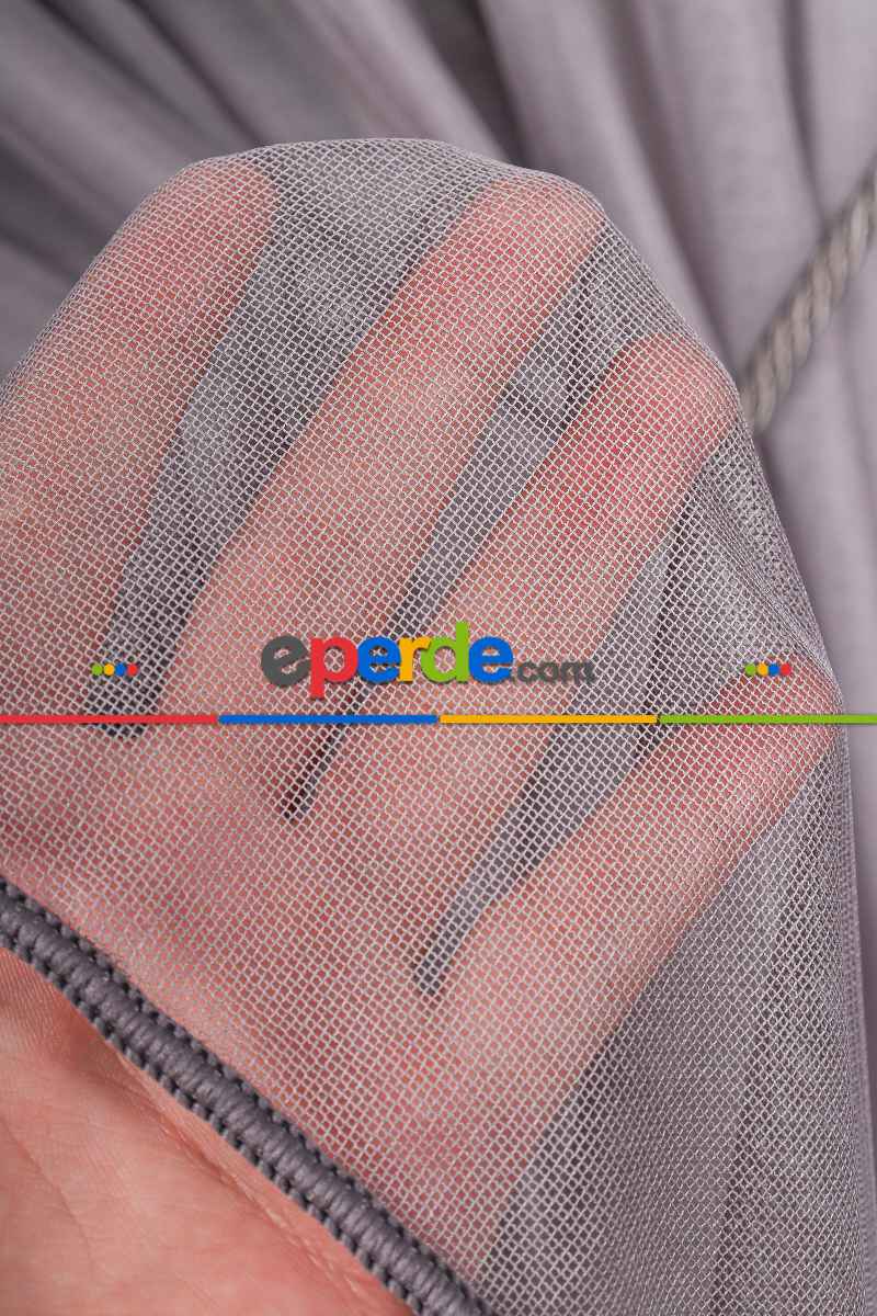 Gri - Pudra Renkli Krevize Düz Tül Perde ( Kordon Hediyeli )