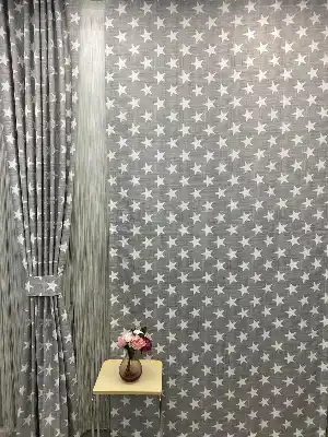Bebek Odası Fon Perde - Keten Görünümlü Yıldız Fon Perde- Gri Açık
