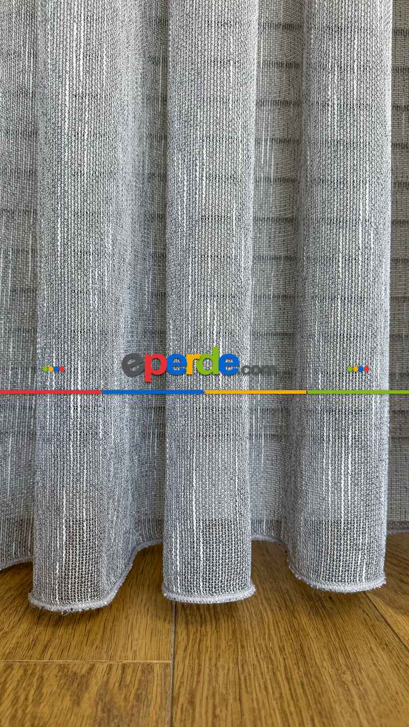 Mutfak Gri Şantuk Keten Tül Perde - Hafif Gümüş Simli - Ağır Gramajlı Premium