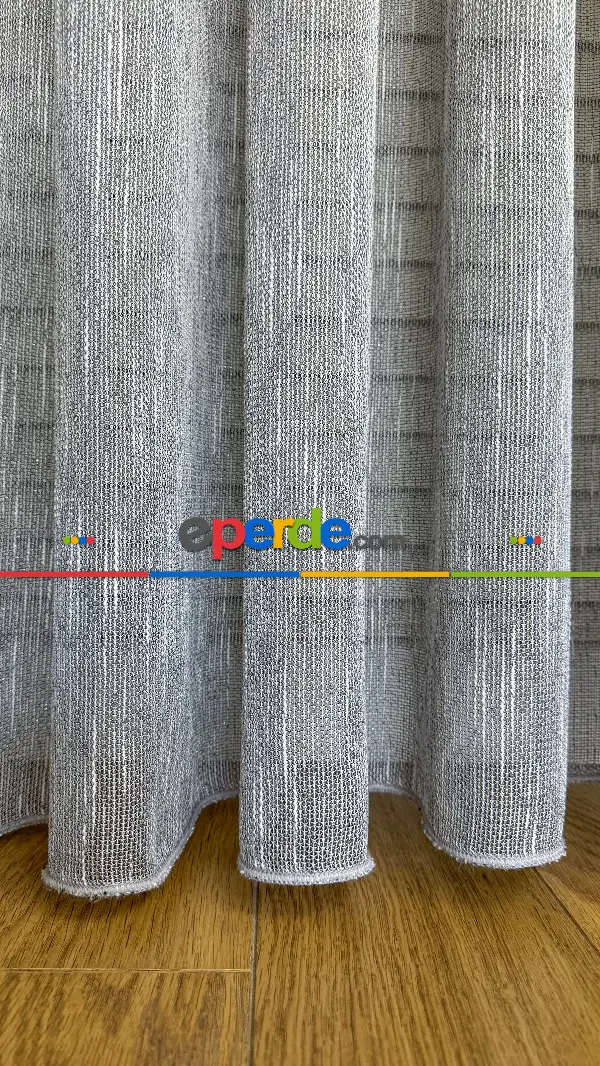 Mutfak Gri Şantuk Keten Tül Perde - Hafif Gümüş Simli - Ağır Gramajlı Premium