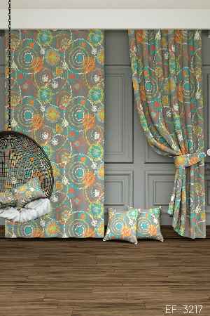 Dökümlü Kumaştan Genç Odası - Renkli Halkalar Desenli Baskılı Fon Perde