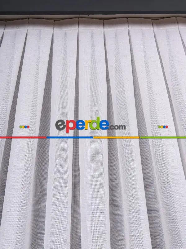 Hazel Beyaz-kahverengi Detaylı Keten Düz Tül Perde Gramajlı