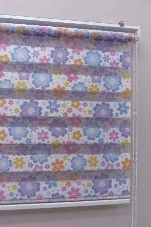 Çiçekli Desen Zebra Perde- Mavi-sarı-pembe