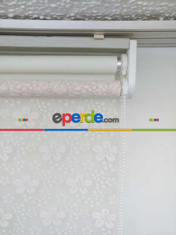 Jakar Örme Tül-feray 804 Pudra Çiftli Sistem Dantel Desenli Perde- Pudra