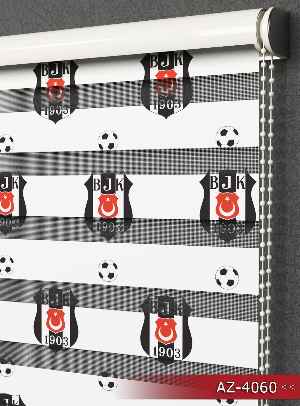 Genç Odası - Taraftar - Beşiktaş Desen Baskılı Zebra Perde- Siyah-kırmızı-beyaz-ekru
