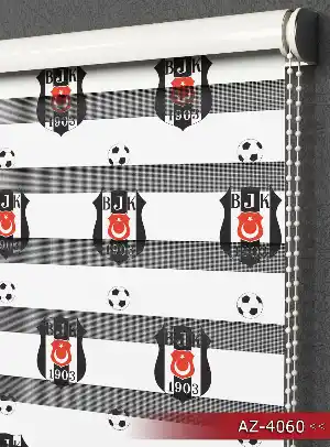 Genç Odası - Taraftar - Beşiktaş Desen Baskılı Zebra Perde- Siyah-kırmızı-beyaz-ekru