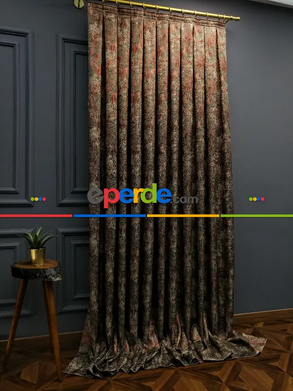 Modern Desenli Jakarlı Fon Perde Yeni Seri 401- Gri-füme-antrasit-füme-haki-kiremit Rengi