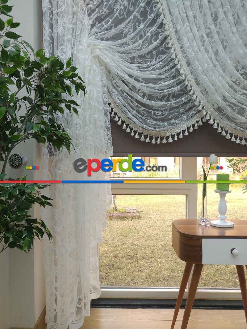 Oturma Odası - Kruvaze Tül Perde - Saçak Opsiyonel - Örme Zemin- Ekru