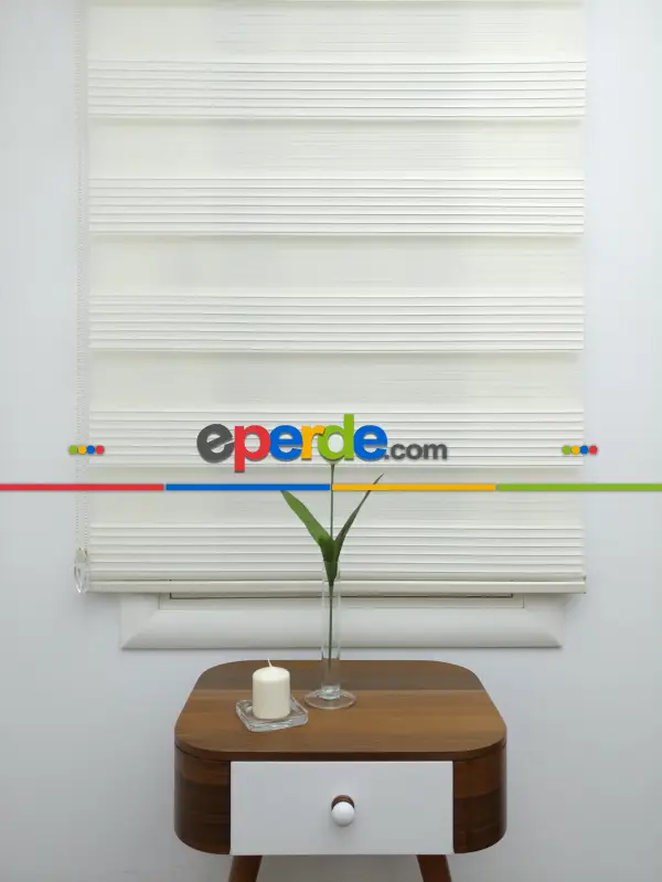 Krem Mutfak Perdesi Mekanizmalı Zebra Perde Plise- Krem