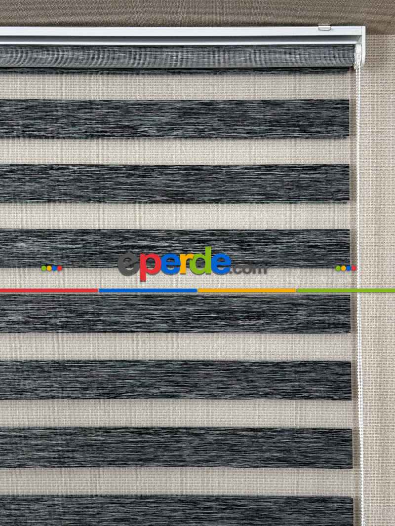 Siyah Kırçıllı Bambu Zebra Perde, Standart Metal Kasalı Yüksek Kalite Kornişe Kolay Montaj Seçenekli