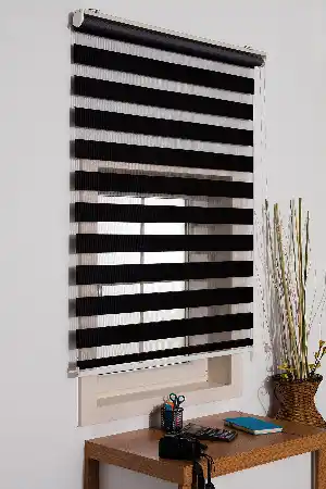 Siyah Bambu Zebra Perde - Siyah