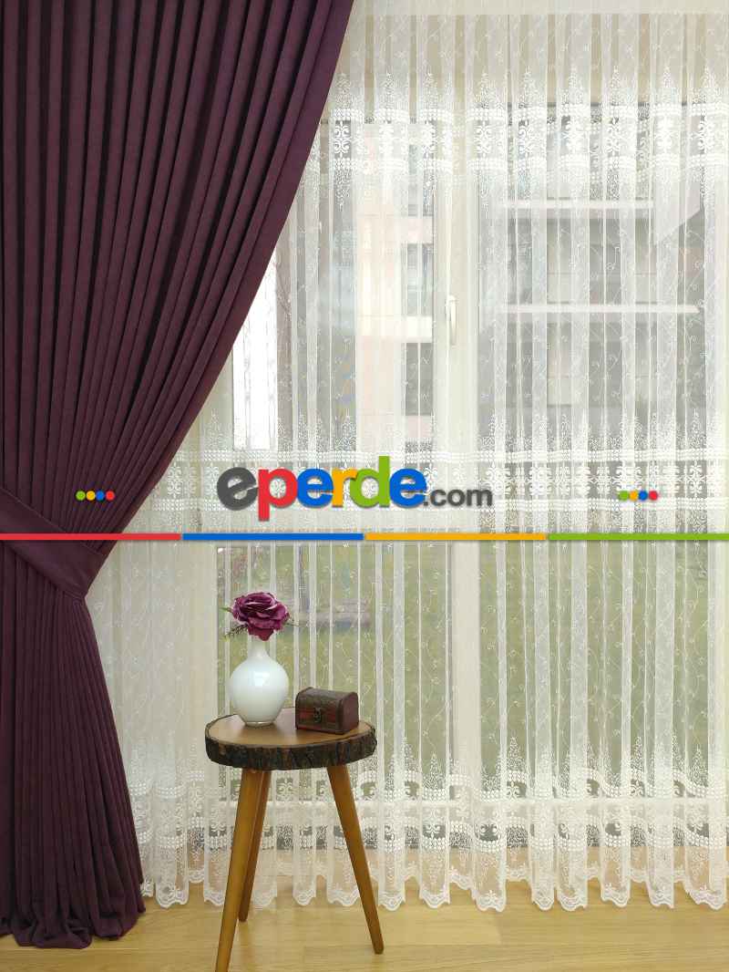 Saon Perdesi - Mürdüm Düz Sade Fon Perde (  Dökümlü Fon )- Mürdüm