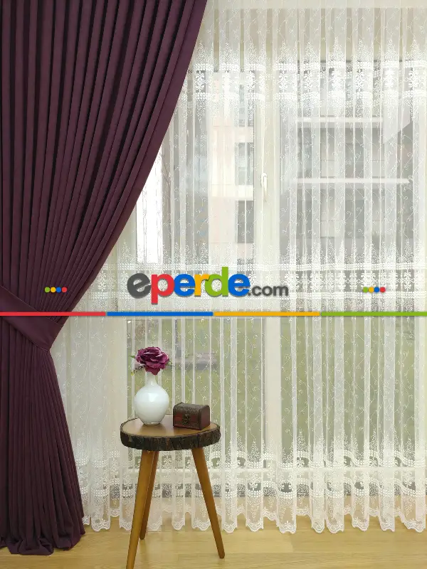 Saon Perdesi - Mürdüm Düz Sade Fon Perde (  Dökümlü Fon )- Mürdüm