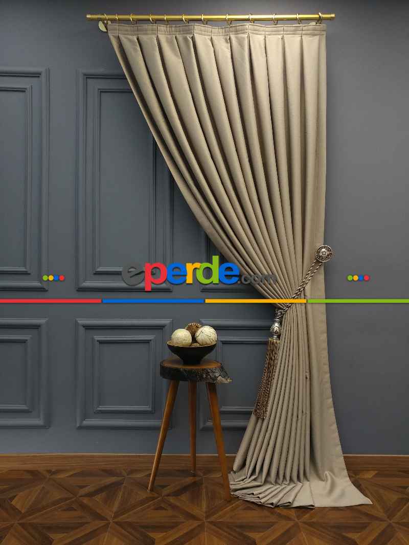 Modern Keten Görünümlü Işık Geçirmez Karatma Fon Perde 204 Ikon- Açık Vizon Rengi-açık Vizon