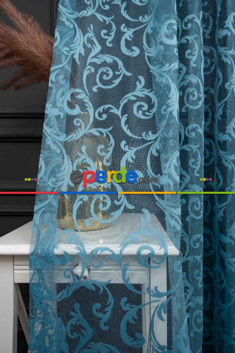 Sarmaşık Desen Petrol Turkuaz Renk Desen Tasarım Tül