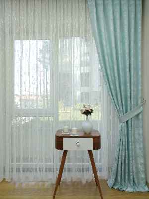 Patine Desenli Su Yeşil - Katyonik Jakar Fon Perde- Su Yeşili