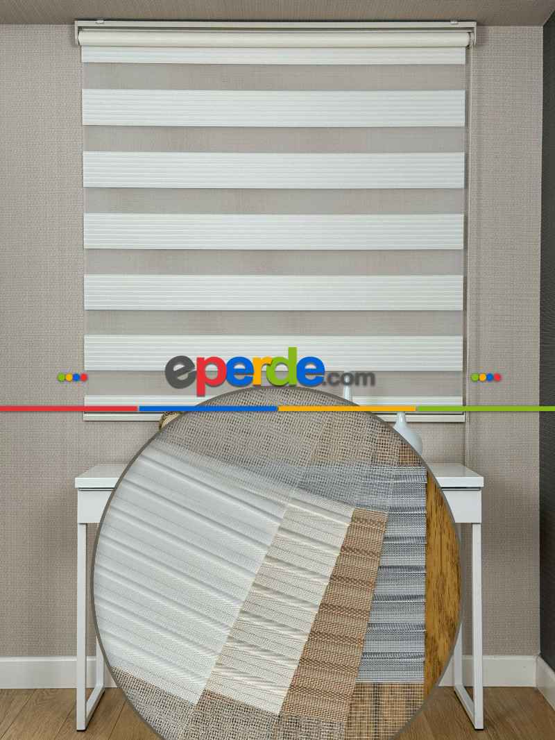 Krem Pliseli Geniş Zebra Perde, Standart Metal Kasalı Yüksek Kalite Kornişe Kolay Montaj Seçenekli