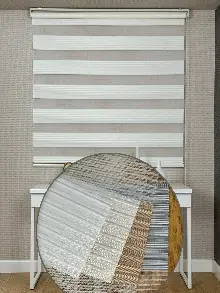 Mutfak Krem Pliseli Geniş Zebra Perde, Standart Metal Kasalı Yüksek Kalite Kornişe Kolay Montaj Seçenekli