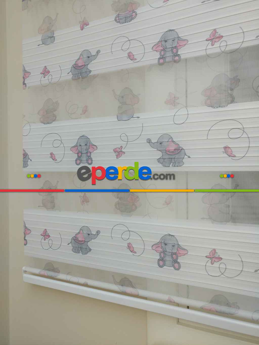 Sevimli Filler Desenli Baskılı Zebra Perde Bebek Odası Perdesi- Gri-Füme-Antrasit-Pembe