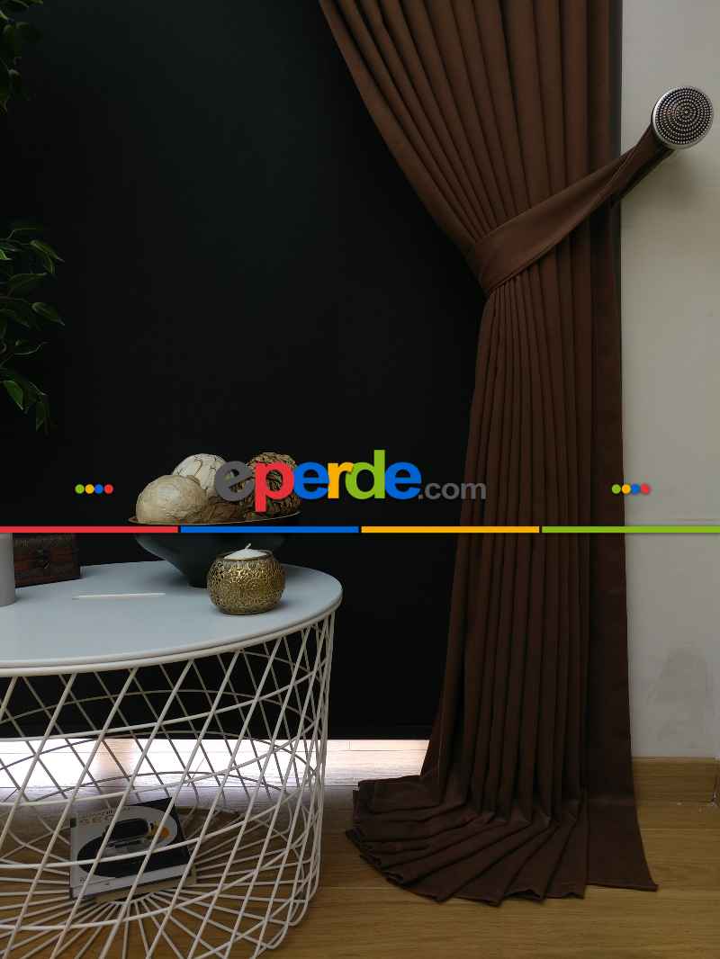 Düz Renk Dökümlü Fon Perde (150)- Kahve Açık