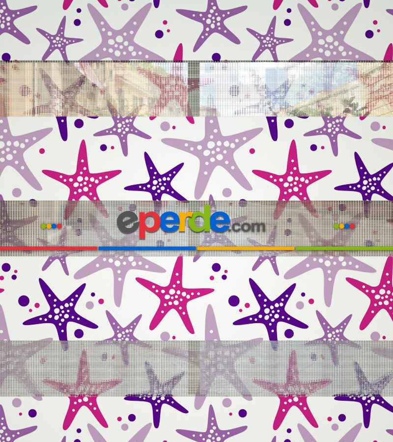Çocuk Odası Zebra Perde - Deniz Yıldızı Baskılı Zebra Perde- Beyaz-Pembe-Mor