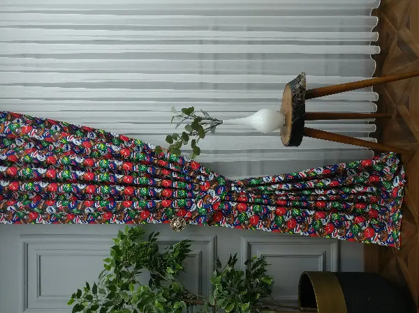 Pop-art Desenli Fon Perde Evm435 -p - Kumaşı Kalındır Duck Bezi Değildir.- Mavi-Kahve-Çok Renkli