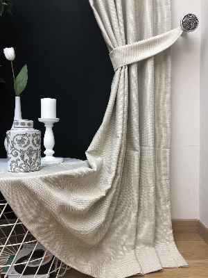 Krem Desenli Jakar Fon Perde- Krem