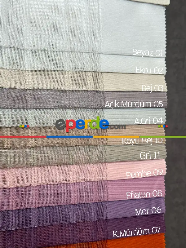 Brillant Akıllı Tül Perde, 20 Farklı Renkli Tül Dikey Zebra Perde 1. Kalite