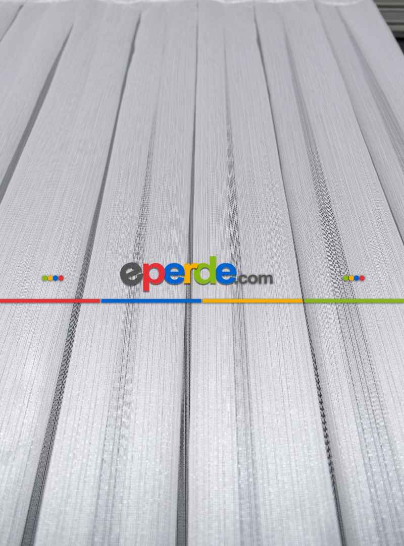 Çizgili Düz Tül Perde - Gümüş Simli Tül - Ütü İstemez - Kurşunlu Tül