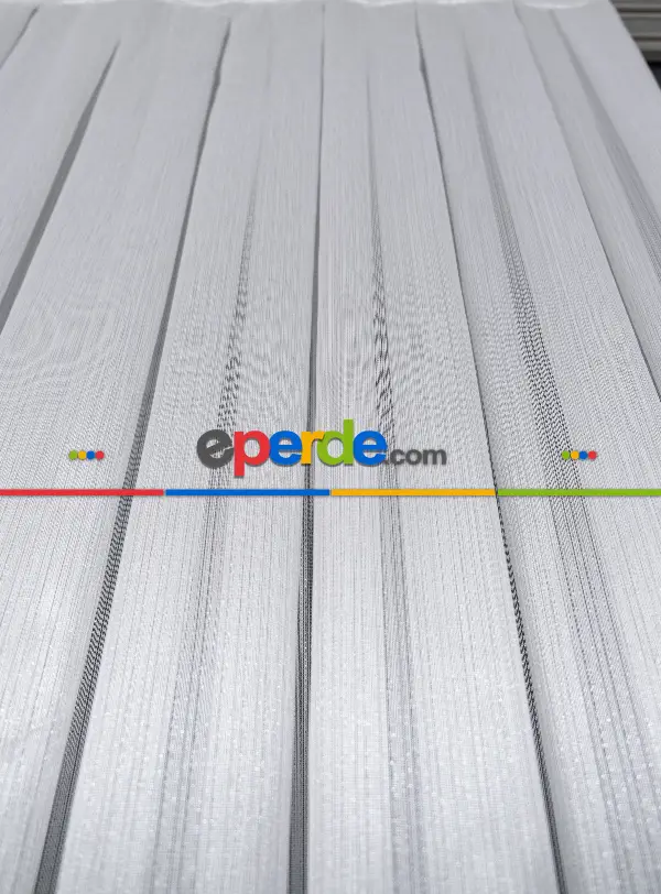 Çizgili Düz Tül Perde - Gümüş Simli Tül - Ütü İstemez - Kurşunlu Tül