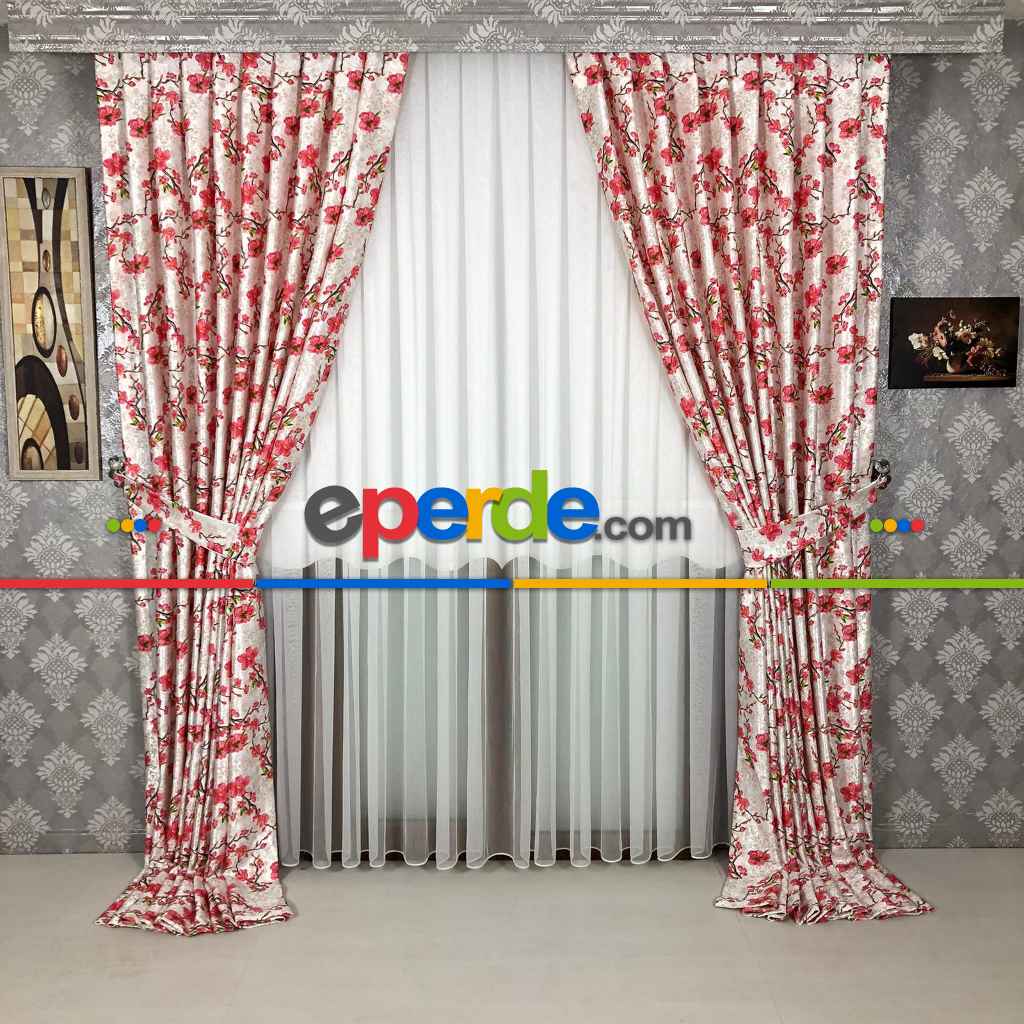 Dijital Çiçekli Fon Perde- Nar Çiçeği