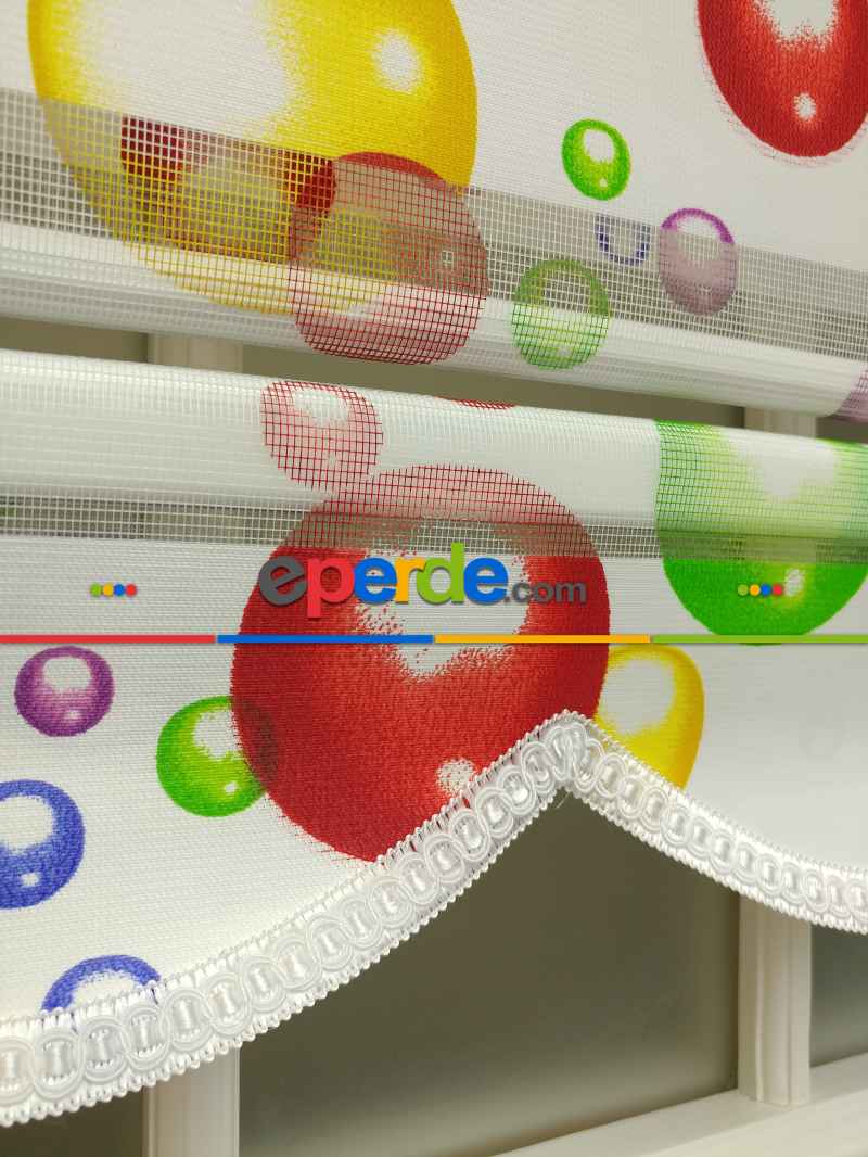 Bebek Odası Zebra Perde - Zebra Perde - Baloncuk Baskılı-  Çok Renkli 3